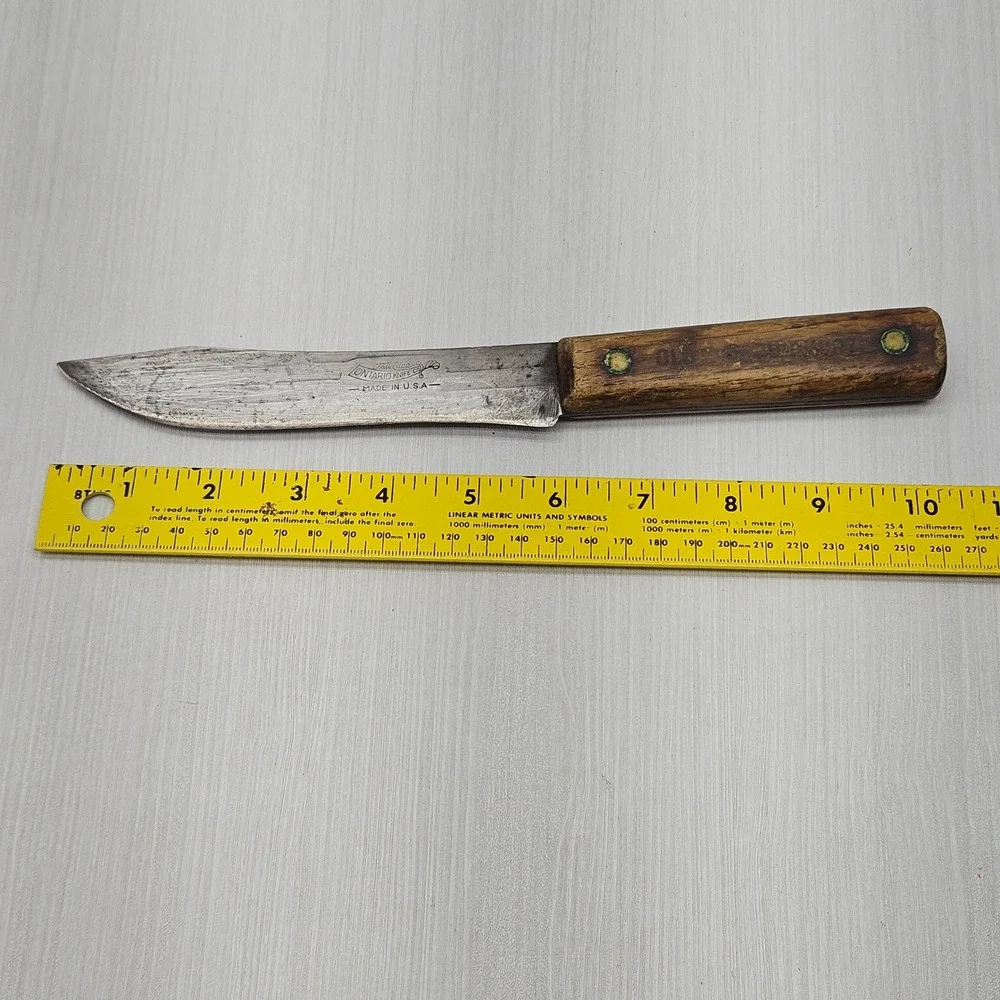 Vintage Ontario Knife Co Tru-Edge Old Hickory Butcher Knife Wood Handle 9.5in